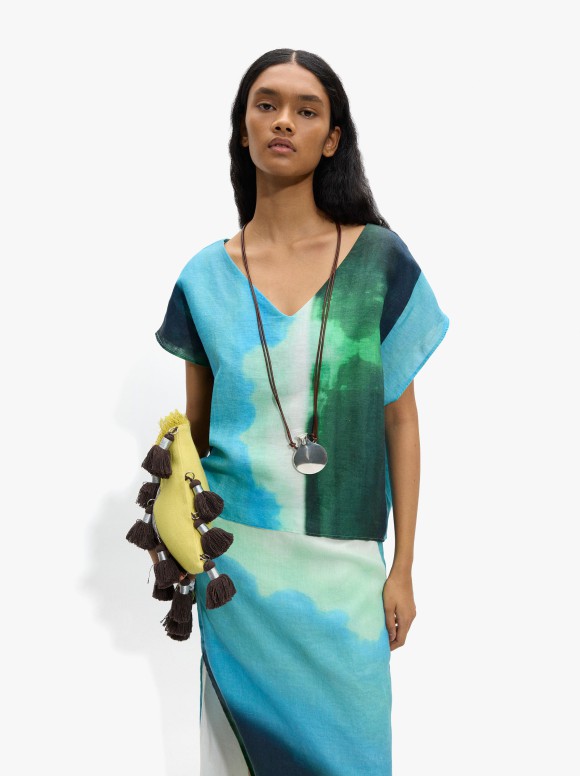 Blouse Imprimée 100 % Lin