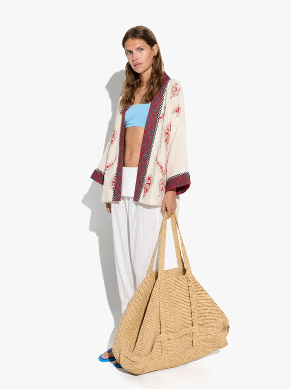 Kimono Avec Broderies De Lin